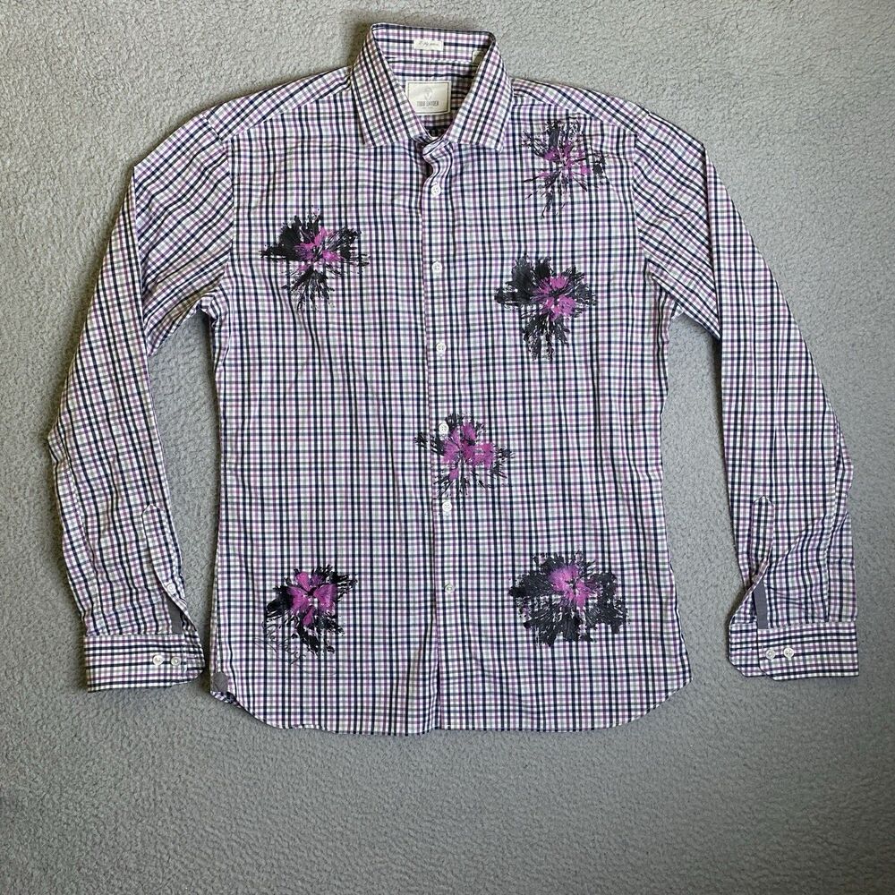Todd Snyder Shirt Men 17 36-37 Purple Plaid Button Up 2 Ply Custom Painted
